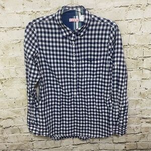 Tizzie Blue White Plaid Cotton Tab Sleeve Popover Top